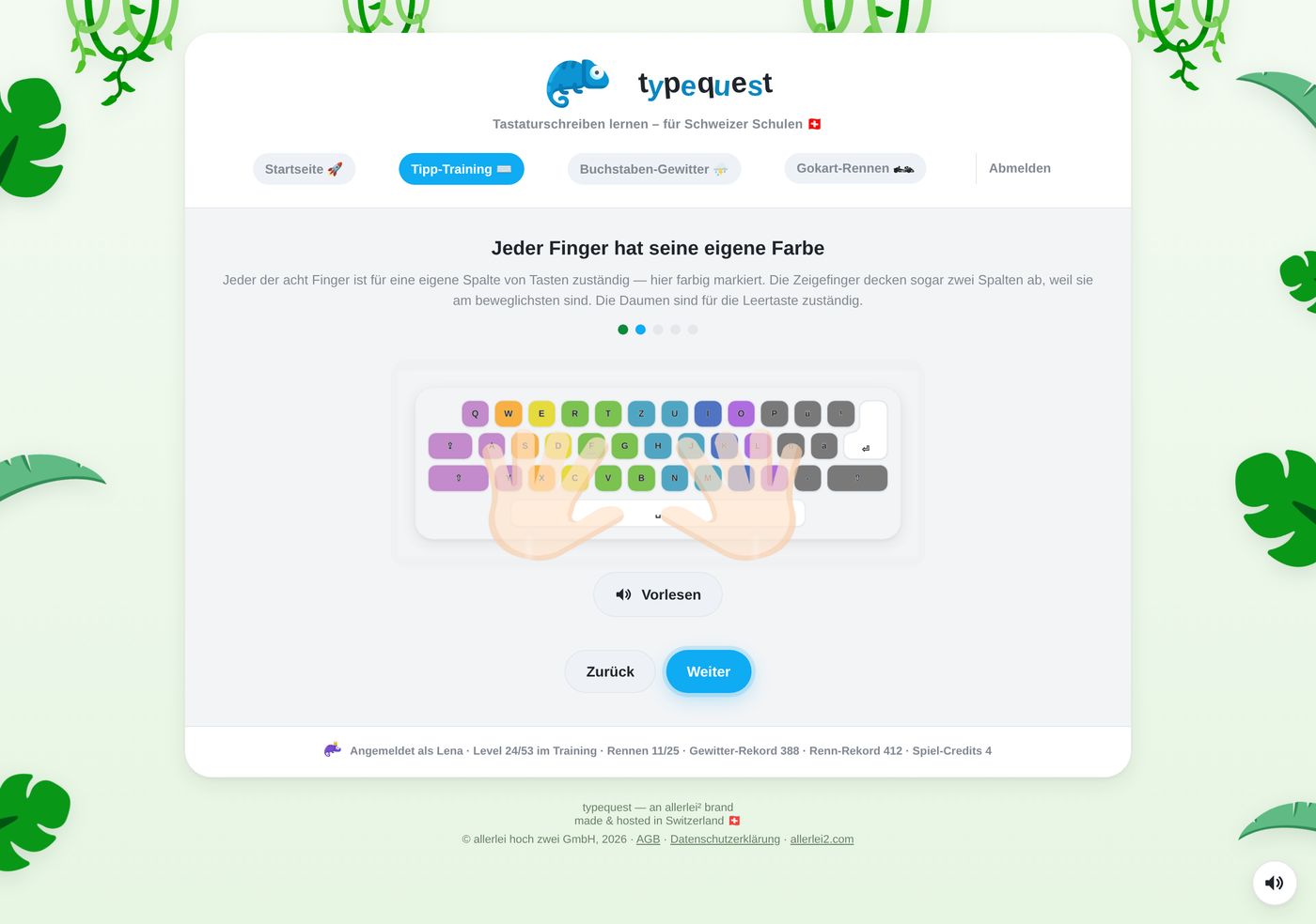 Grundlagen: Jeder Finger hat seine eigene Farbe – farbige Tastatur mit Händen