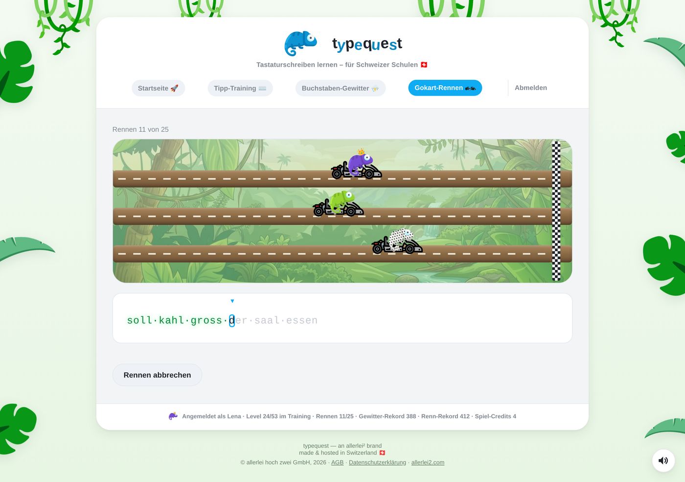 Gokart-Rennen: Tippen gegen computergesteuerte Chamäleons